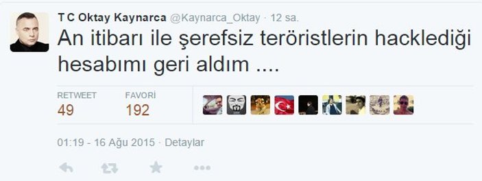 Oktay Kaynarca PKK'lıların hacklediği hesabını geri aldı