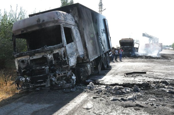 PKK Ağrı'da 3 tır ile 1 kamyonu yaktı