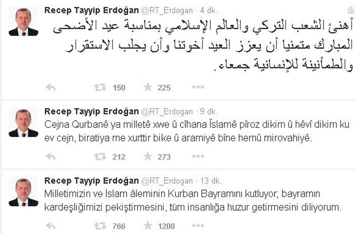 Erdoğan Kürtçe Bayram tweeti attı