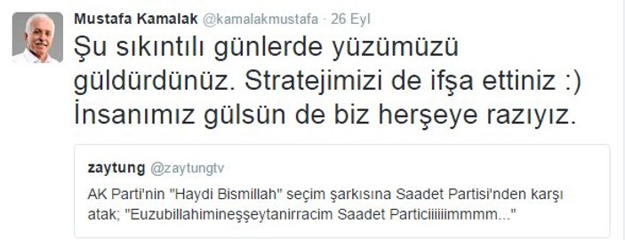 Mustafa Kamalak Zaytung tweet'ini beğendi