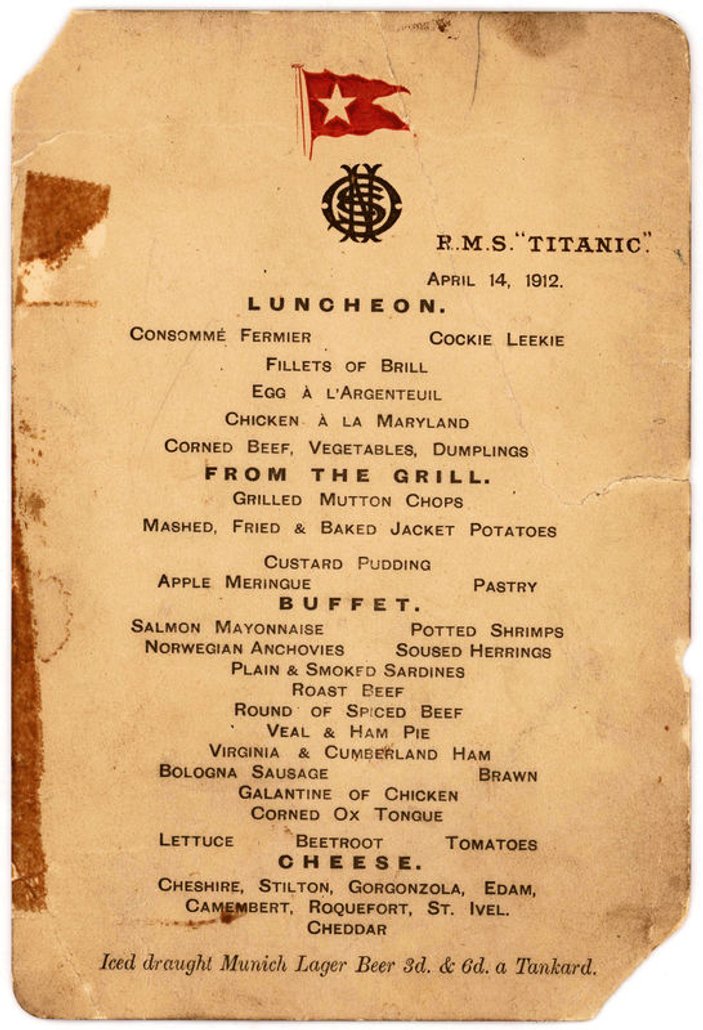 Titanic'in son öğle yemeği menüsü satıldı