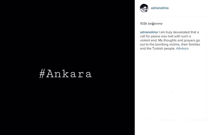 Adriana Lima'dan Ankara saldırısını kınadı