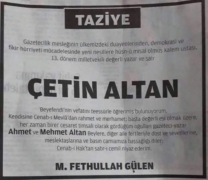 Gülen'den Altan kardeşlere 'cesaret timsali' benzetmesi