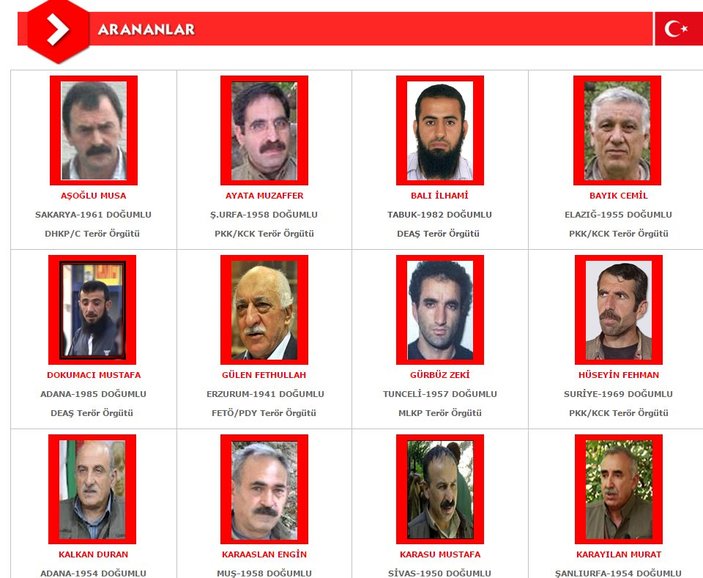 İçişleri Bakanlığı aranan teröristlerin listesini yayınladı