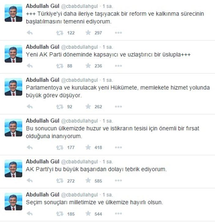 Abdullah Gül AK Parti'yi tebrik etti
