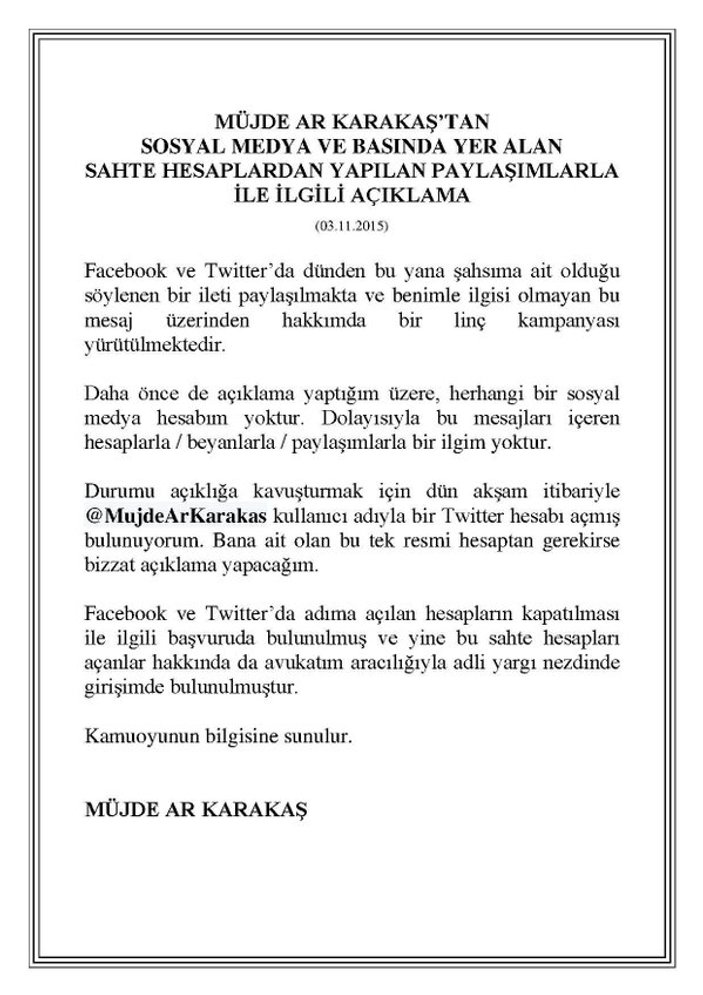 Müjde Ar'dan tweet açıklama