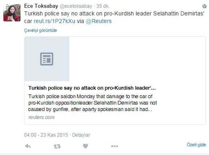 ODTÜ'lü Reuters muhabirinin Demirtaş'a suikast yalanı