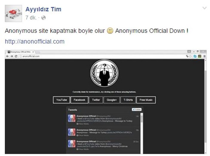 Ayyıldız Tim Anonymous’u hackledi