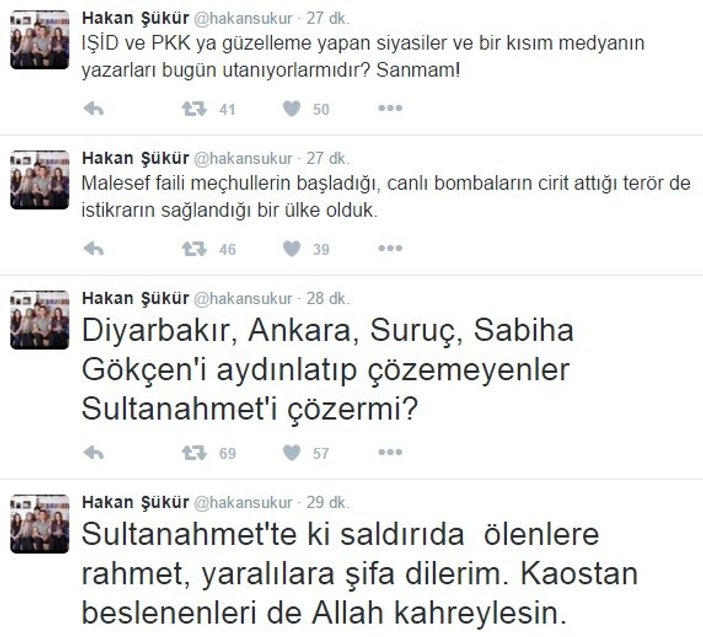 Hakan Şükür'den Sultanahmet tweeti