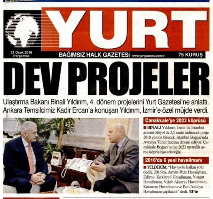 Binali Yıldırım CHP'nin gazetesine manşet oldu