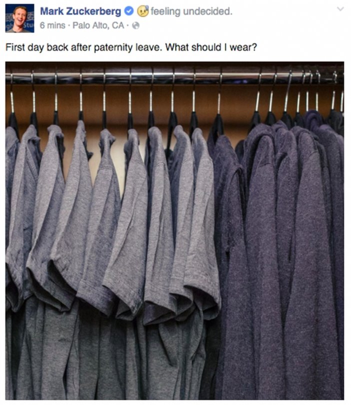 Facebook'un patronu kıyafet dolabından fotoğraf paylaştı