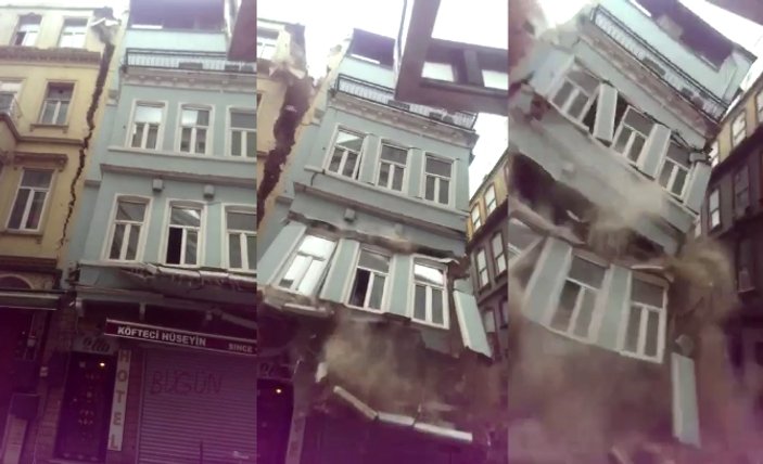 Beyoğlu'ndaki 5 katlı binanın çökme anı kamerada