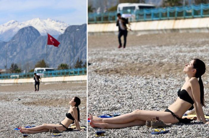 Antalya'da kar manzaralı plaj keyfi