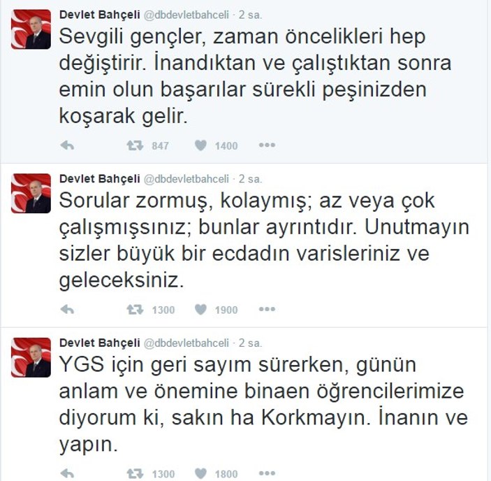 Bahçeli’den gençlere YGS mesajı