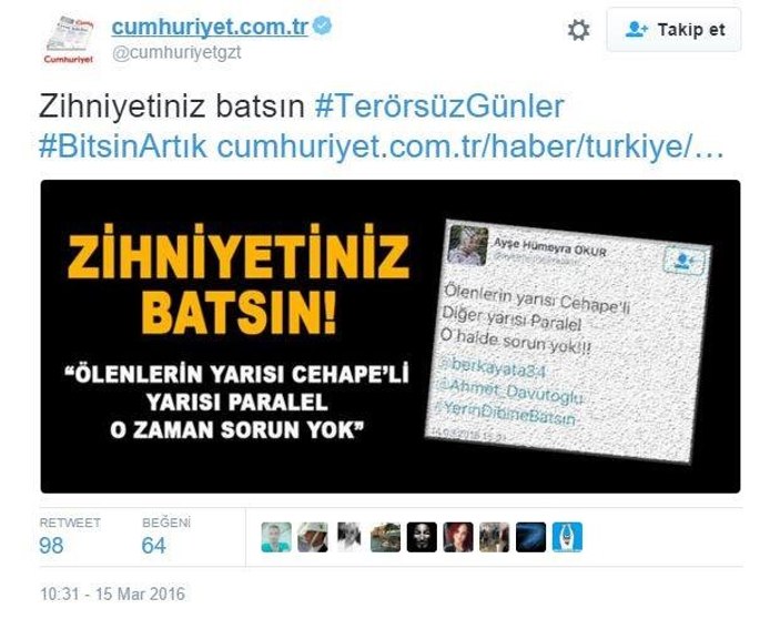 Cumhuriyet'ten canlı bomba haberine başörtülü mizanseni