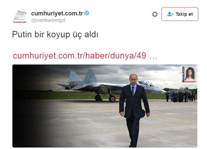 Cumhuriyet'ten Putin'in Suriye politikasına övgü