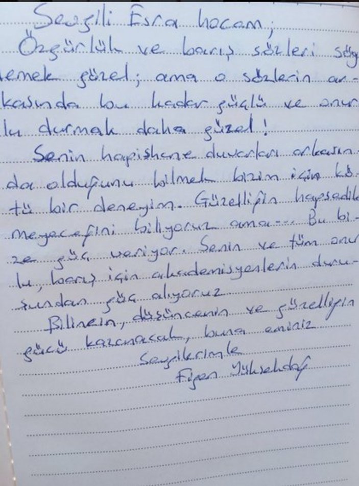 Figen Yüksekdağ'dan akademisyen Esra Mungan'a mektup