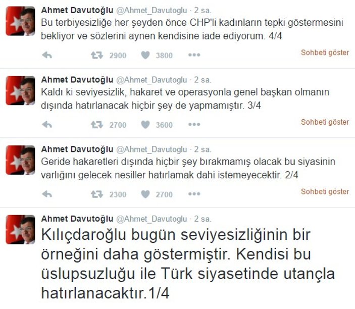 Davutoğlu: Kılıçdaroğlu Türk siyasetinde utançla hatırlanacaktır