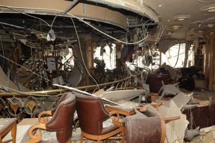 Saldırıda hasar gören otelin içi görüntülendi