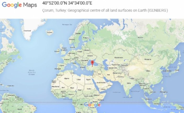 Google'a göre dünyanın merkezi: Çorum
