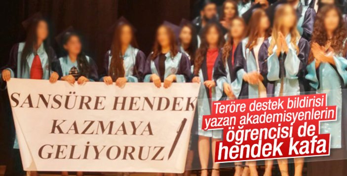 Mezuniyette açılan hendek pankartına Türk bayraklı yanıt