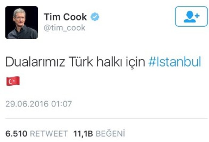 Apple CEO'su Tim Cook'tan Türkiye'ye destek