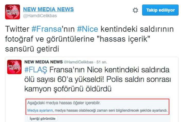 Twitter'dan Nice'teki saldırının görüntülerine sansür