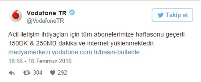 Operatörlerden bedava iletişim hizmeti