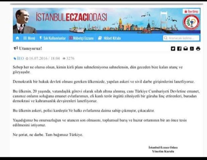 İstanbul Eczacı Odası'ndan skandal bildiri