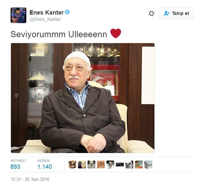Enes Kanter'den kalpli Gülen tweeti