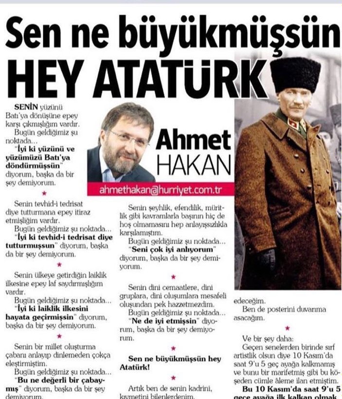 Ahmet Hakan Atatürkçü oldu