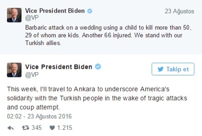 ABD Başkan Yardımcısı Joe Biden Ankara'da