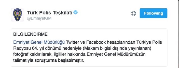 Emniyet'in hesabından paylaşılan tweet'e soruşturma