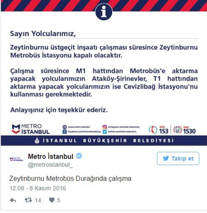 Zeytinburnu metrobüs durağı kapatıldı