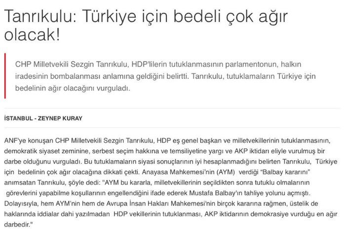 CHP'li Sezgin Tanrıkulu PKK medyasından tehditler savurdu