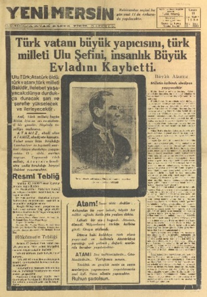 11 Kasım 1938’in gazete manşetleri