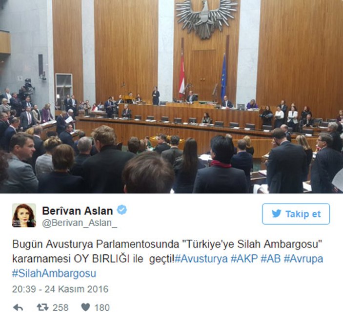 Avusturya Parlamentosu'ndan Türkiye'ye silah ambargosu