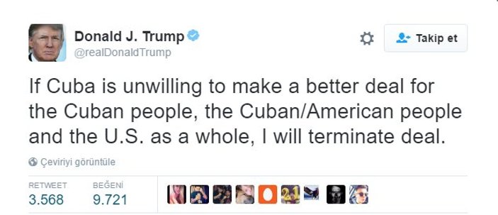 Trump'tan Küba'ya tehdit
