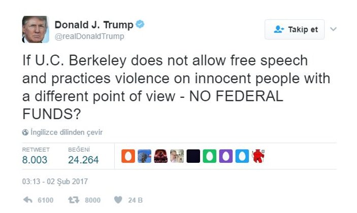 Trump'tan Berkeley protestocularına cevap