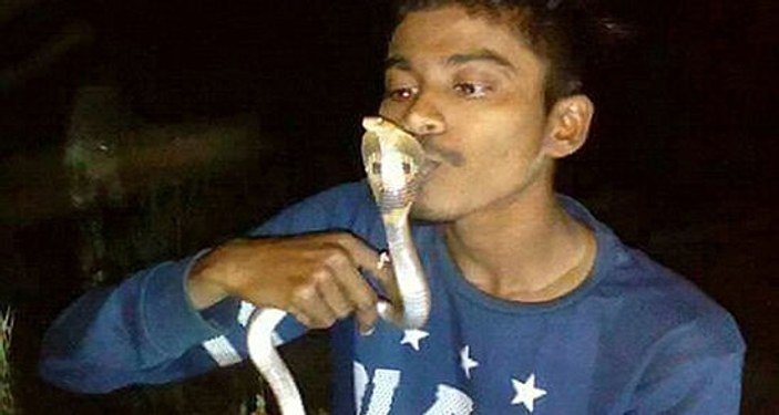 Poz vermek için öptüğü kobra hayatına mal oldu
