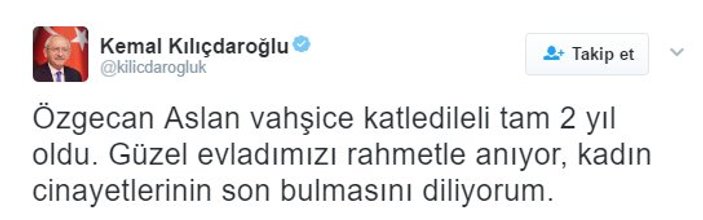 Kılıçdaroğlu, Özgecan'ı andı