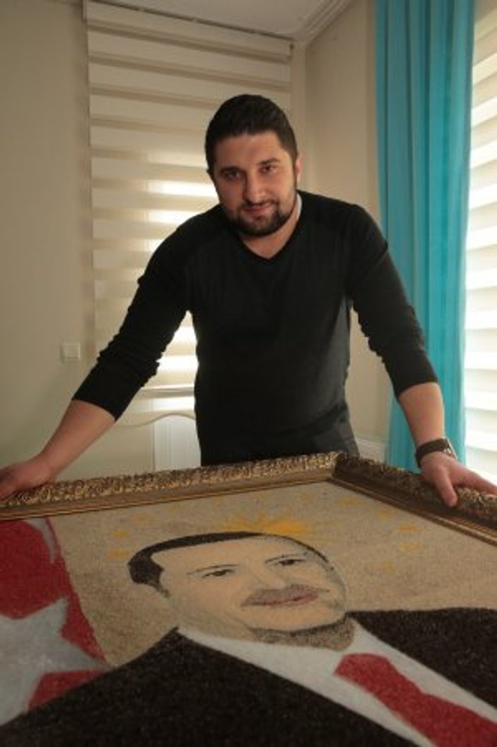 Tohumlarla Erdoğan portresi yaptı