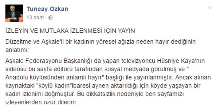 CHP'li Tuncay Özkan'dan 'köylü kadın' özrü