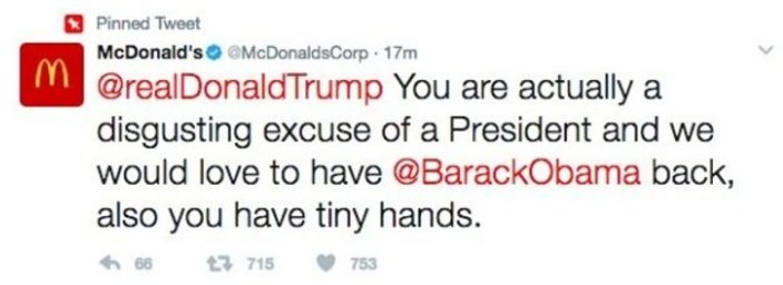 McDonalds Başkan Trump'a Twitter'dan hakaret etti