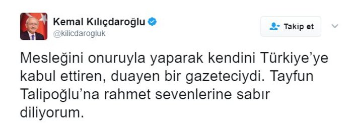 Kılıçdaroğlu'ndan Tayfun Talipoğlu mesajı