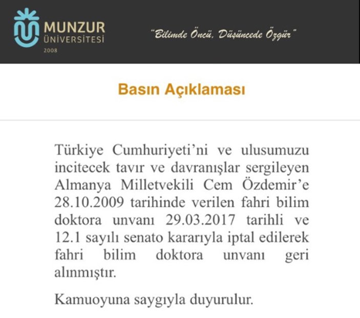 Cem Özdemir'in doktorası iptal edildi