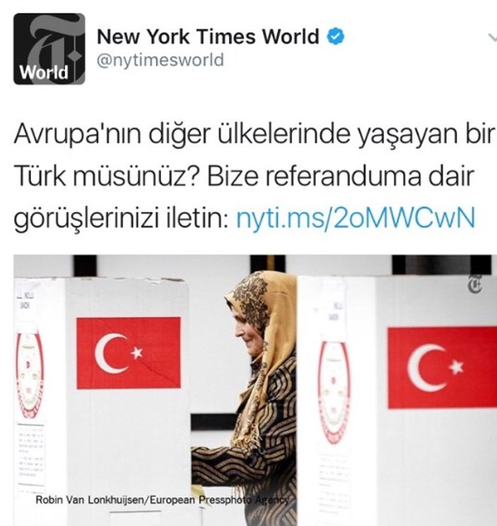 New York Times gazetesi Türkçe tweet attı