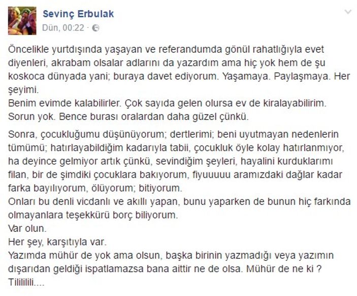 Sevinç Erbulak gurbetçi seçmene kızgın