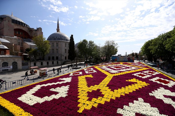 Sultanahmet'te 1453 metrekarelik 'lale halısı' hazırlandı