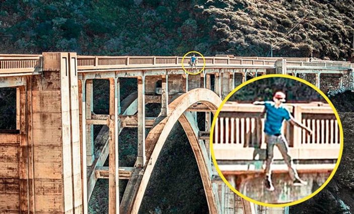 80 metre yüksekliğindeki köprüde korkutan selfie